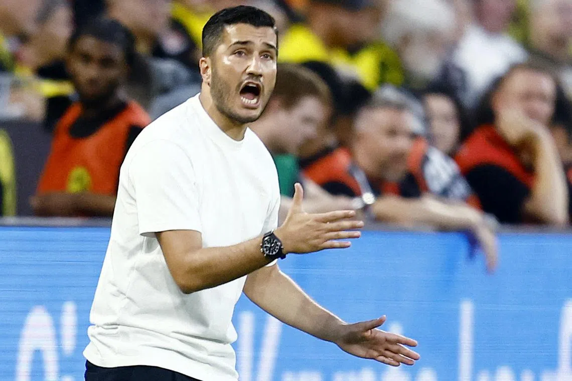 Soccer Football - Bundesliga - Borussia Dortmund v Eintracht Frankfurt - Signal Iduna Park, Dortmund, Germany - August 24, 2024 Borussia Dortmund coach Nuri Sahin reacts REUTERS/Leon Kuegeler