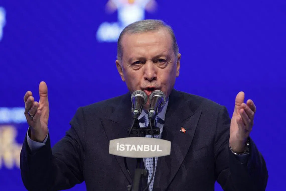 FILE PHOTO: Turkish President Tayyip Erdogan speaks to announce Murat Kurum as his ruling Justice and Development Party (AK Party) candidate in Istanbul's mayoral election in March, in Istanbul, Turkey January 7, 2024. REUTERS/Murad Sezer/File Photo