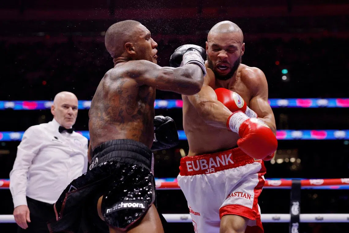 FILE PHOTO: Boxing - Chris Eubank Jr v Conor Benn - Tottenham Hotspur Stadium, London, Britain - April 26, 2025 Conor Benn in action with Chris Eubank Jr during their middleweight fight Action Images via Reuters/Andrew Couldridge/ File Photo