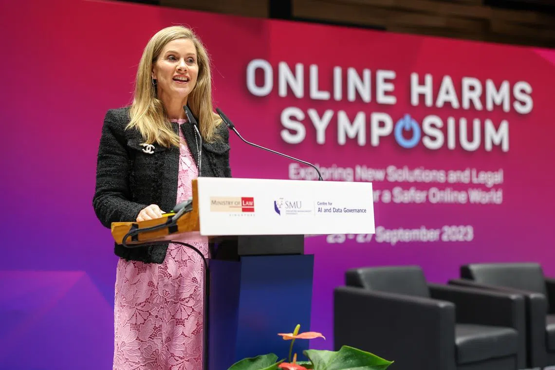 Commissioner Julie Inman Grant delivering her keynote at the Online Harms Symposium at the Singapore Management University on Sept 26.   