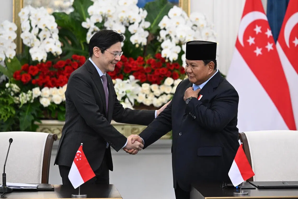 The MoU the two chambers signed on July 6 at the Singapore-Indonesia Leaders’ Retreat was witnessed by Indonesian President Prabowo Subianto (right) and Singapore Prime Minister Lawrence Wong.