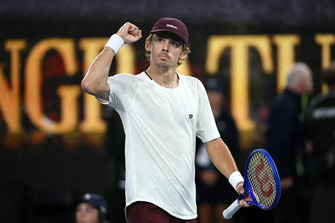 Tennis - Australian Open - Melbourne Park, Melbourne, Australia - January 25, 2026 Australia's Alex de Minaur celebrates after winning his fourth round match against Kazakhstan's Alexander Bublik REUTERS/Jaimi Joy