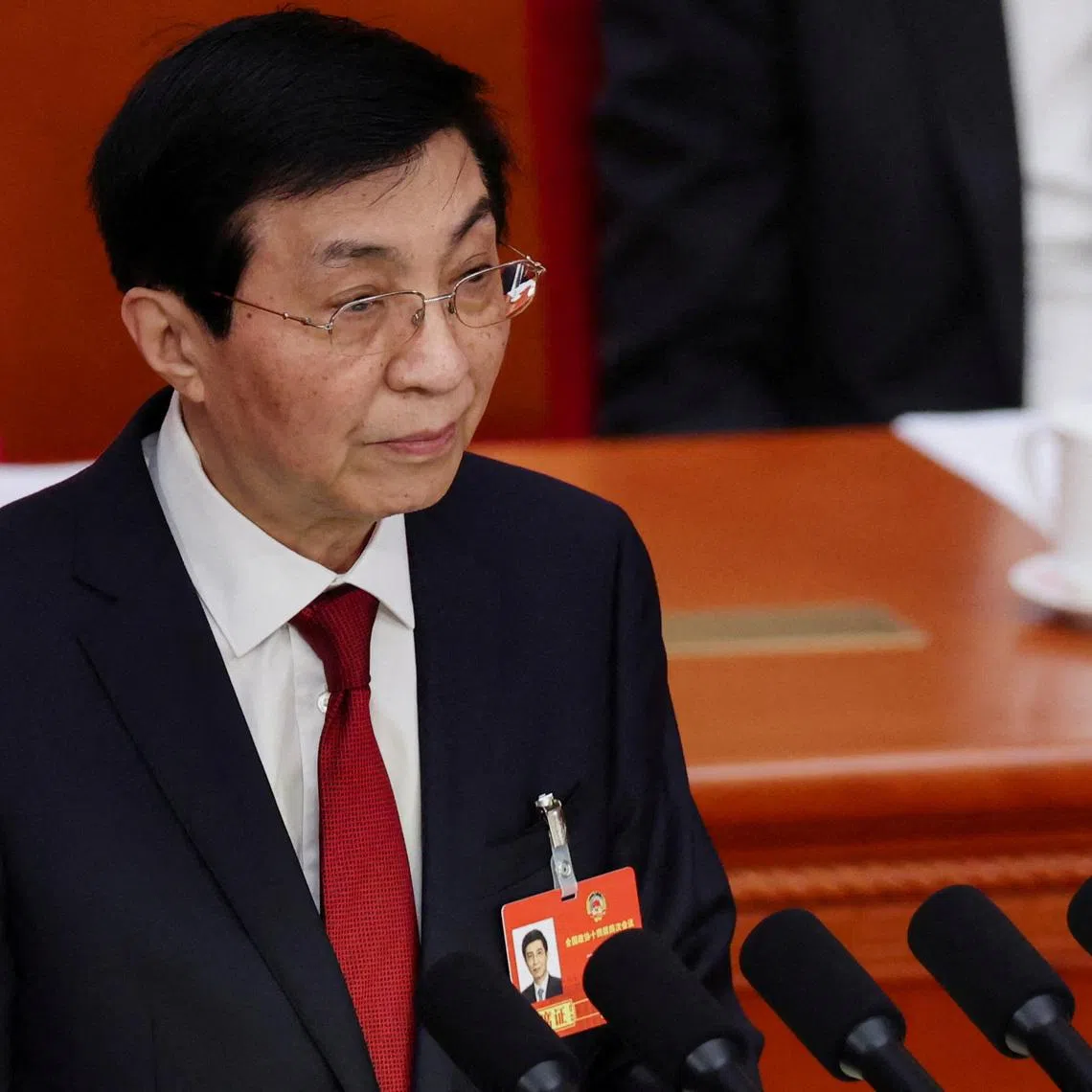 FILE PHOTO: Chinese People's Political Consultative Conference (CPPCC) Chairman Wang Huning speaks during the opening session of the Chinese People's Political Consultative Conference (CPPCC) at the Great Hall of the People in Beijing, China March 4, 2026. REUTERS/Maxim Shemetov/File Photo