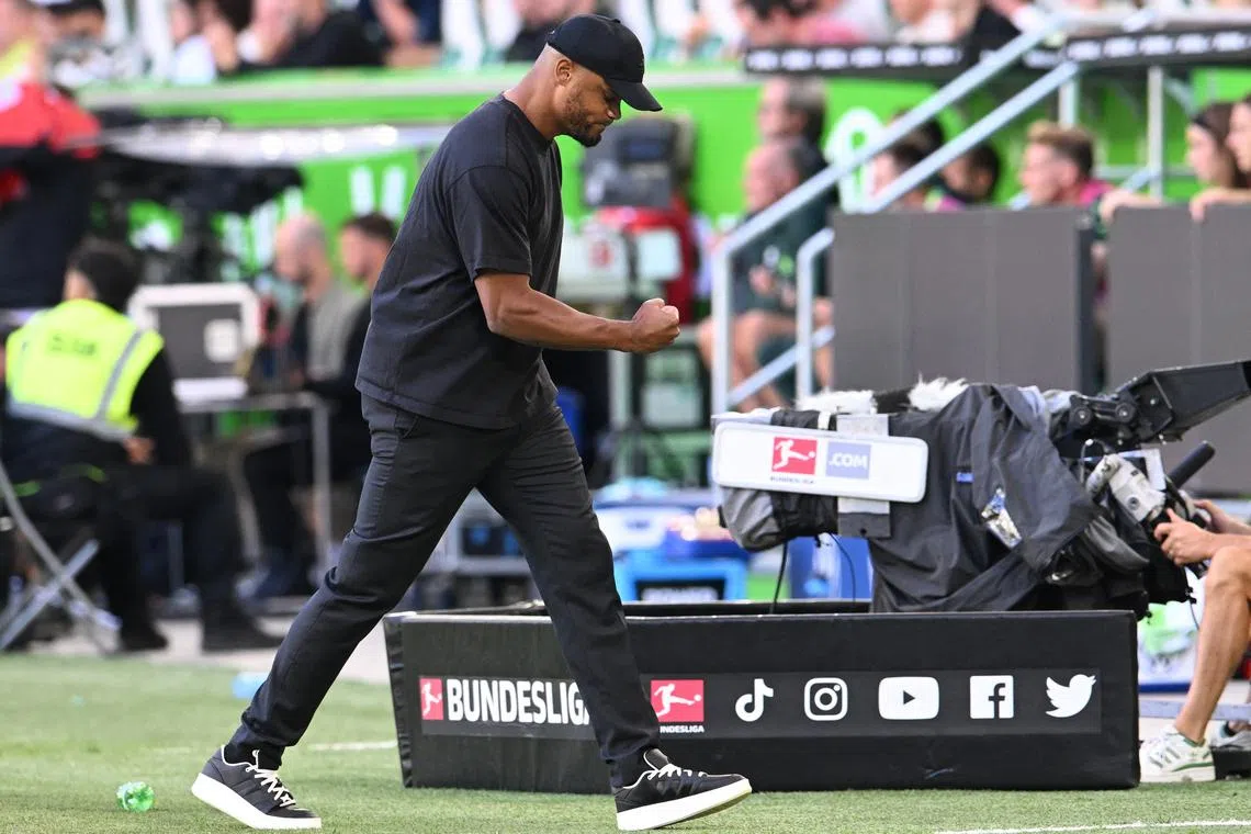 Soccer Football - Bundesliga - VfL Wolfsburg v Bayern Munich - Volkswagen Arena, Wolfsburg, Germany - August 25, 2024 Bayern Munich coach Vincent Kompany reacts after the match REUTERS/Carmen Jaspersen