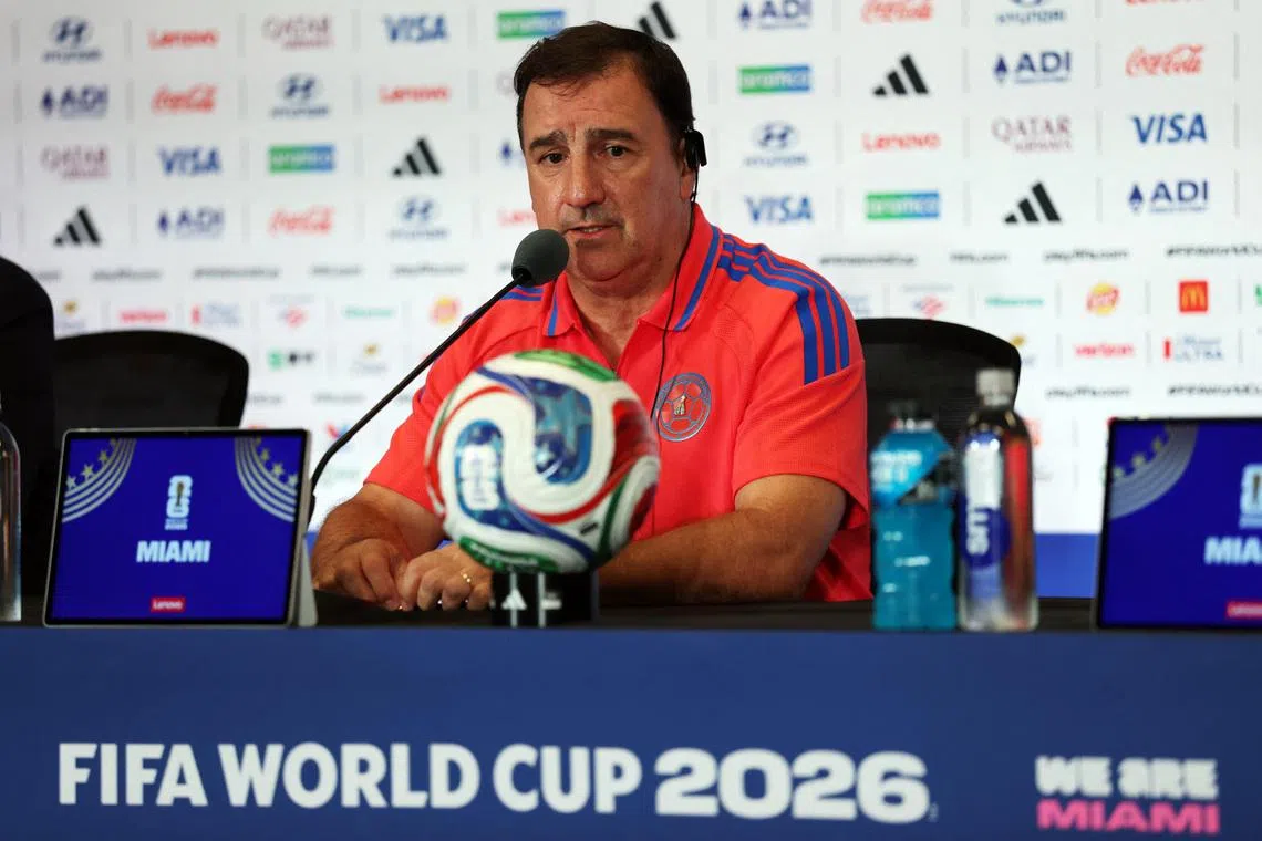 Soccer Football - FIFA World Cup 2026 - Colombia Press Conference - Miami Stadium, Miami Gardens, Florida, U.S. - June 26, 2026 Colombia coach Nestor Lorenzo during a press conference REUTERS/Paul Childs