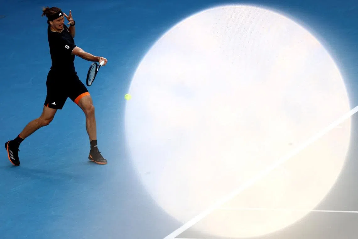 Germany's Alexander Zverev in action during his fourth round match against Argentina's Francisco Cerundolo at the Australian Open, held at Melbourne Park, in Melbourne, Australia, on Jan 25, 2026  
