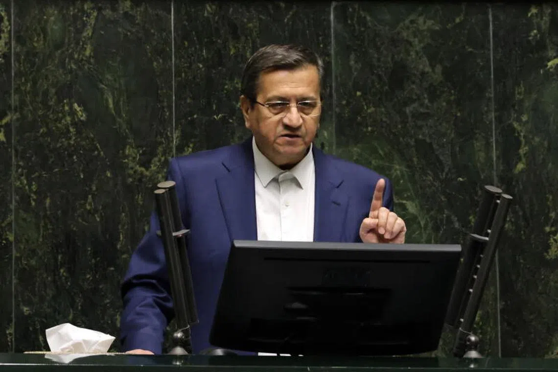 epa11934260 Iranian Minister of Economy and Finance Abdolnaser Hemmati speaks during a Parliament session to defend himself against impeachment at the Iranian Parliament in Tehran, Iran, 02 March 2025. According to the IRNA news agency, the Iranian Parliament sacked Hemmati as Minister of Economy and Finance as Iran faces an economic crisis. EPA-EFE/ABEDIN TAHERKENAREH