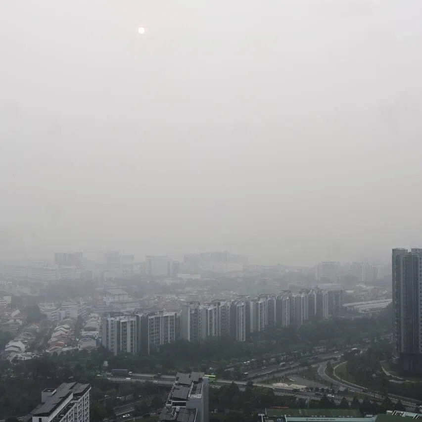Hazy conditions seen from Clementi towards Pandan Reservoir at about 5.35pm on Oct 15.