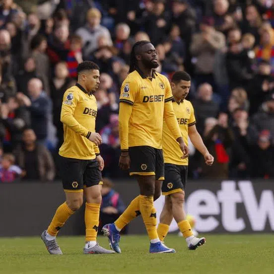 Wolverhampton Wanderers' Tolu Arokodare looks dejected after Crystal Palace's Evann Guessand scores their first goal in a match on Feb 22, 2026.