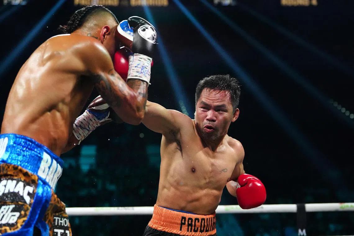 Manny Pacquiao fights Mario Barrios at MGM Grand Garden Arena.
