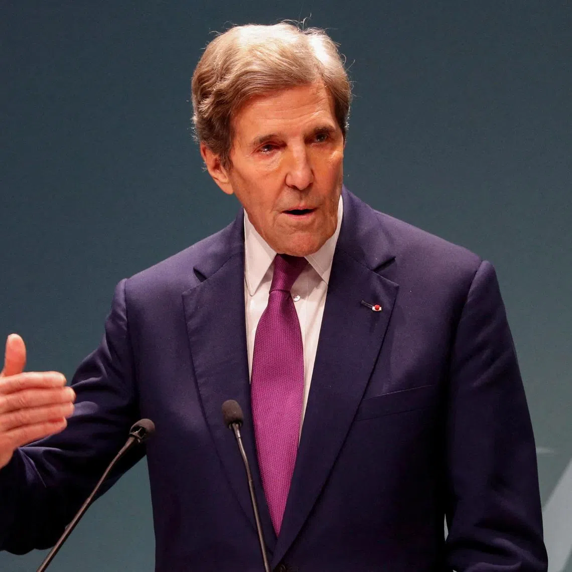FILE PHOTO: U.S. Special Presidential Envoy for Climate John Kerry speaks during a press conference, at the United Nations Climate Change Conference (COP28) in Dubai, United Arab Emirates December 6, 2023. REUTERS/Thomas Mukoya/File Photo