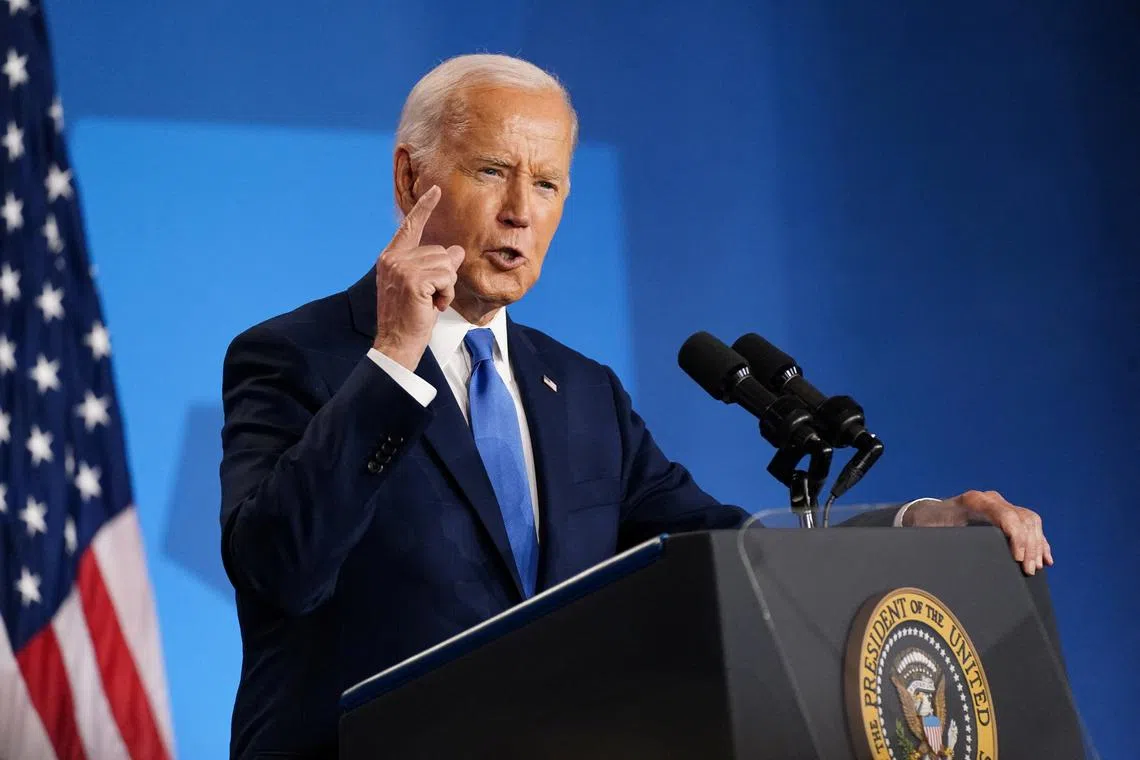 U.S. President Joe Biden holds a press conference during NATO's 75th anniversary summit, in Washington, U.S., July 11, 2024. REUTERS/Nathan Howard