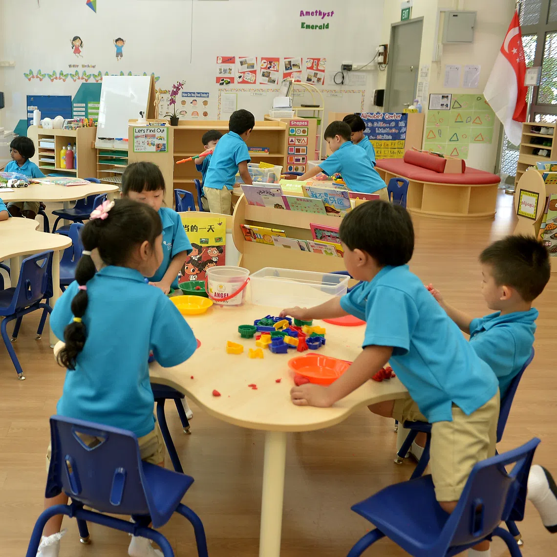 Currently, MOE operates 56 kindergartens offering four-hour programmes for Kindergarten 1 and 2 children aged five and six.
