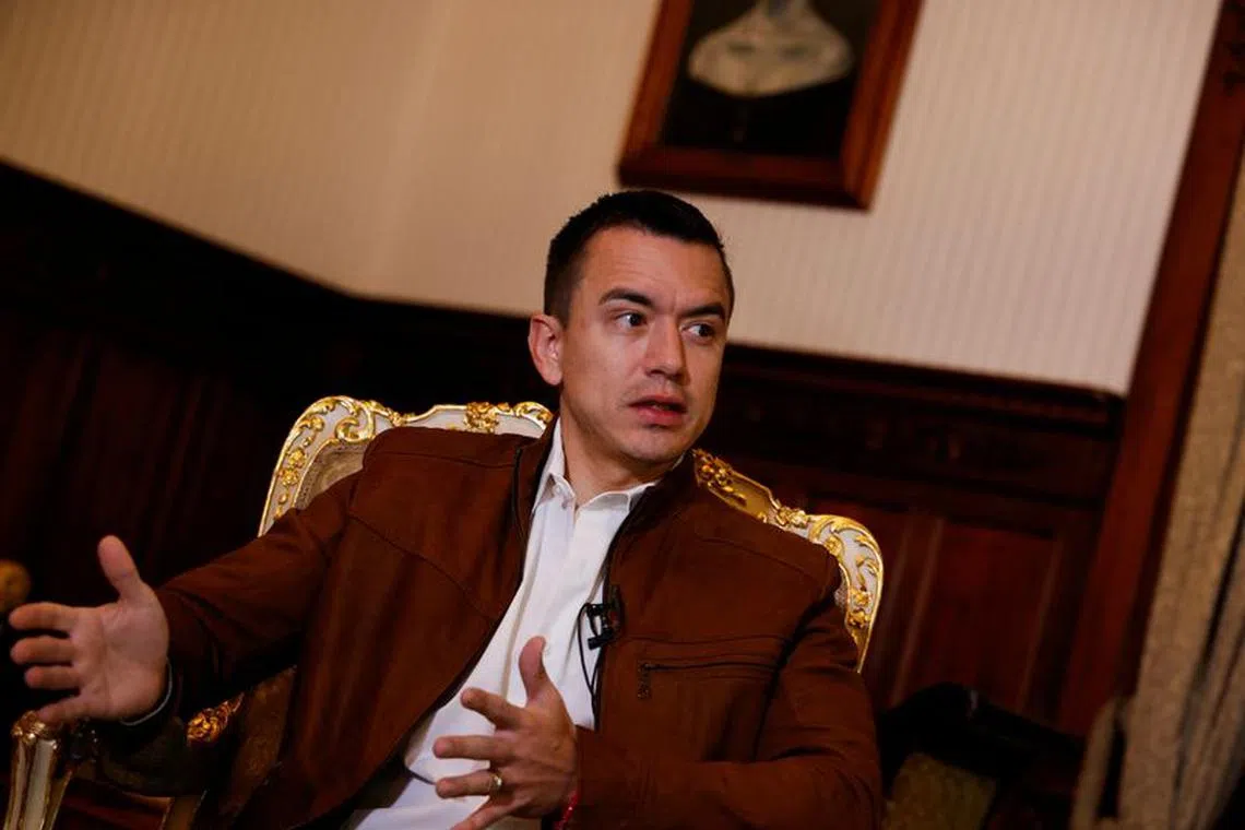 Ecuador's President Daniel Noboa speaks during an interview with Reuters, in Quito, Ecuador December 15, 2023. REUTERS/Karen Toro/ File Photo