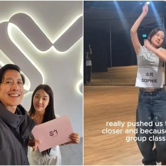 Singaporean actor Benjamin Heng with his daughter Sophie, a student in K-pop training academy SM Universe (Singapore)'s  inaugural Professional Training Programme.