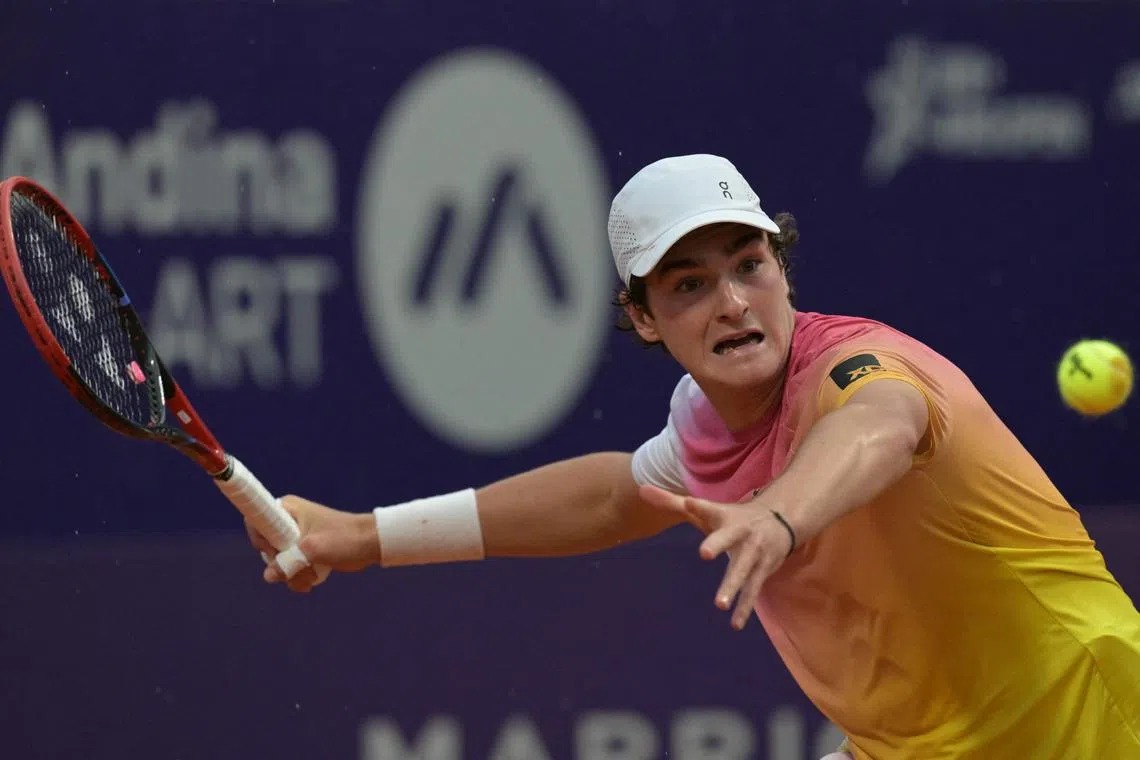 Brazil's Joao Fonseca returns to Argentina's Mariano Navone during their Argentina Open quarter-final.