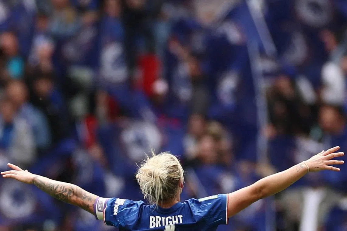 FILE PHOTO: Soccer Football - Women's FA Cup - Final - Chelsea v Manchester United - Wembley Stadium, London, Britain - May 18, 2025 Chelsea's Millie Bright celebrates after winning the FA Cup REUTERS/Isabel Infantes/File Photo