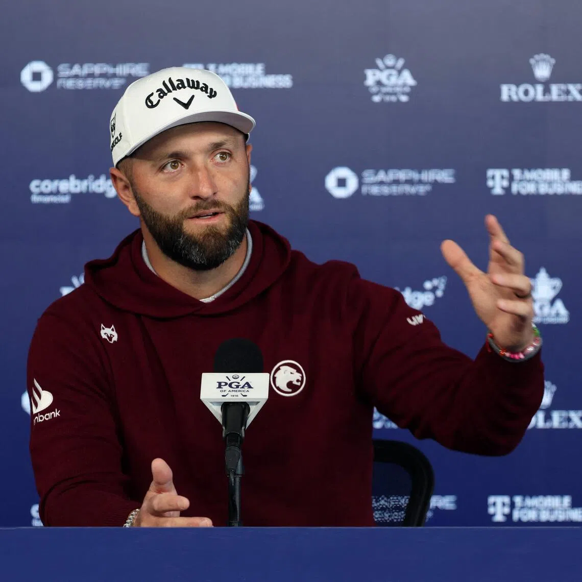 Spain's Jon Rahm speaking to the media in the US on May 12, ahead of the PGA Championship.