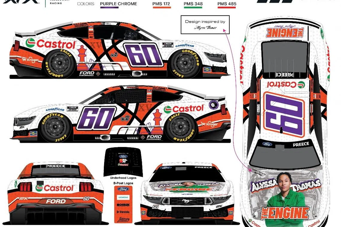 An illustration shows a newly unveiled \"The Engine\" design with images of WNBA basketball player Alyssa Thomas for Castrol RFK Racing, in this handout rendering. Castrol and RFK Racing/Handout via REUTERS