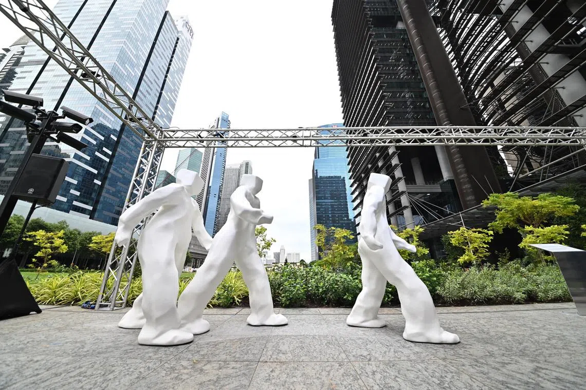 The set of “Bo-Men” sculptures, created by artist Daisy Boman, is a reflection of workers commuting to and from the CBD.