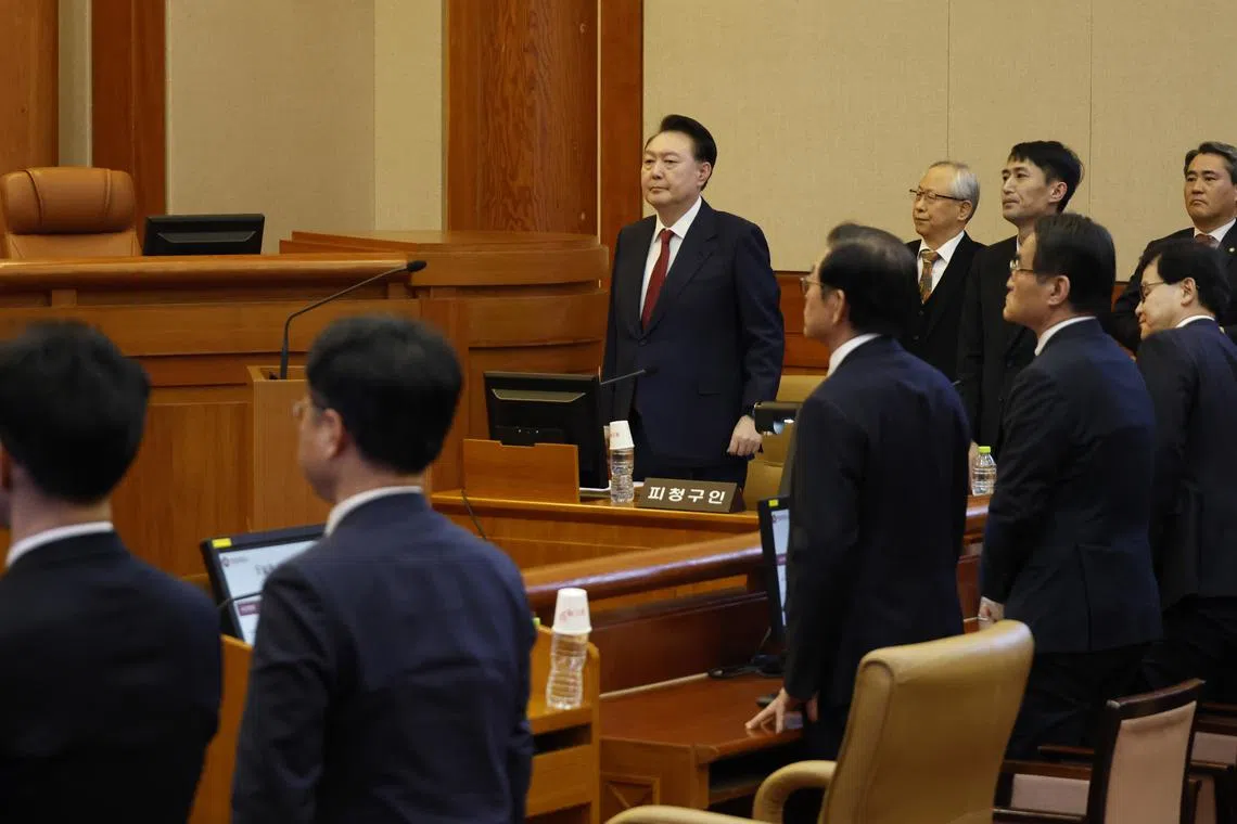 South Korea’s impeached President Yoon Suk Yeol attending a hearing at the Constitutional Court in Seoul on Jan 23.