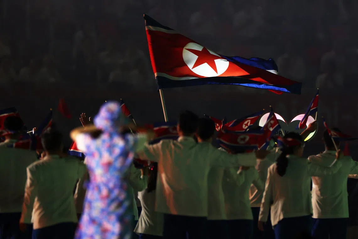 Athletes of North Korea in the athletes’ parade during the opening ceremony of the Asian Games.
