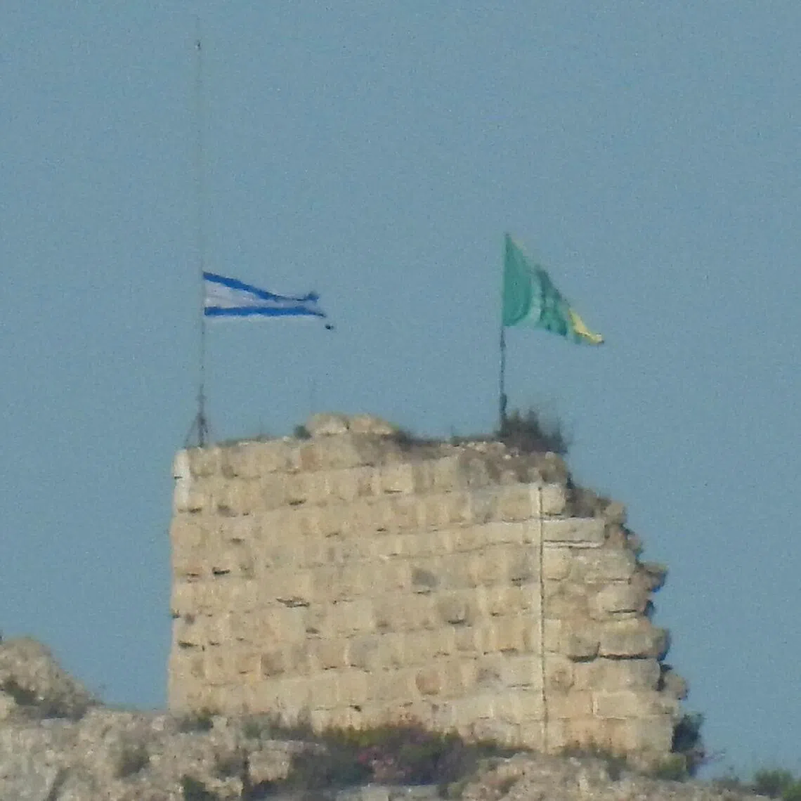 An Israeli flag is raised on Beaufort Castle, as seen from Marjayoun, southern Lebanon, on May 31. 