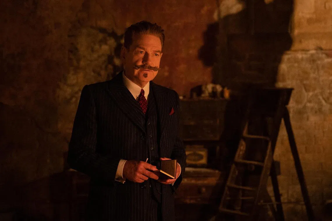 Kenneth Branagh as Hercule Poirot in the mystery thriller A Haunting In Venice.