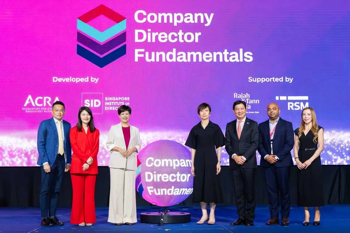 Minister in the Prime Minister’s Office Indranee Rajah (third from the left) at the launch of the Company Director Fundamentals programme on Aug 28.