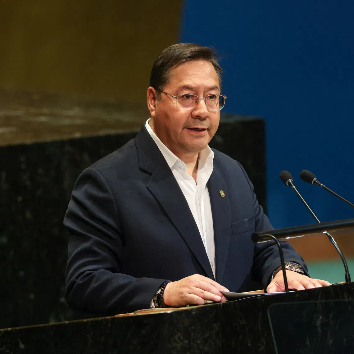 Bolivia's President, Luis Arce addresses the 80th United Nations General Assembly (UNGA), at the U.N. headquarters in New York, U.S., September 25, 2025. REUTERS/Caitlin Ochs
