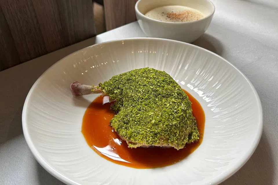 Poached chicken leg at Encore by Rhubarb.