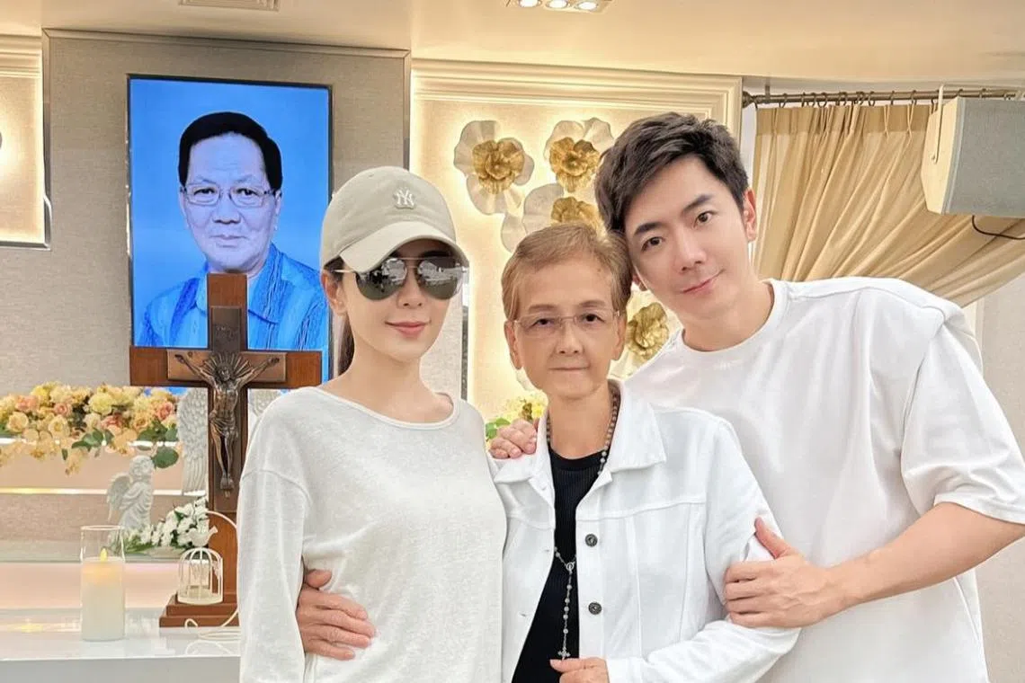 Stella and Nick Chung with their mum (centre). The elder Mr Chung fell into a coma and died on Feb 17.