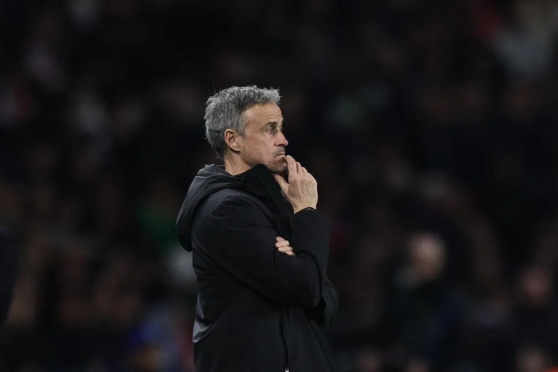 Paris Saint-Germain coach Luis Enrique on the touchline during the 2-2 Champions League knockout play-off, second-leg draw with AS Monaco at the Parc des Princes on Feb 25, 2026.