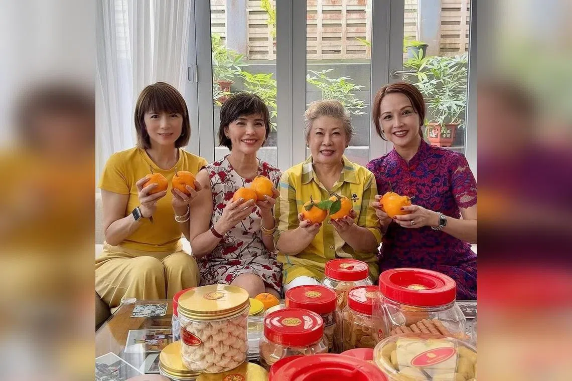 Local actresses (from left) Pan Lingling, Zoe Tay, Jin Yinji and Aileen Tan gathered at Jin's place on the first day of CNY.