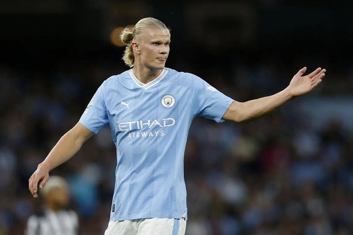 FILE PHOTO: Soccer Football - Premier League - Manchester City v Newcastle United - Etihad Stadium, Manchester, Britain - August 19, 2023 Manchester City's Erling Braut Haaland reacts Action Images via Reuters/Ed Sykes/File photo