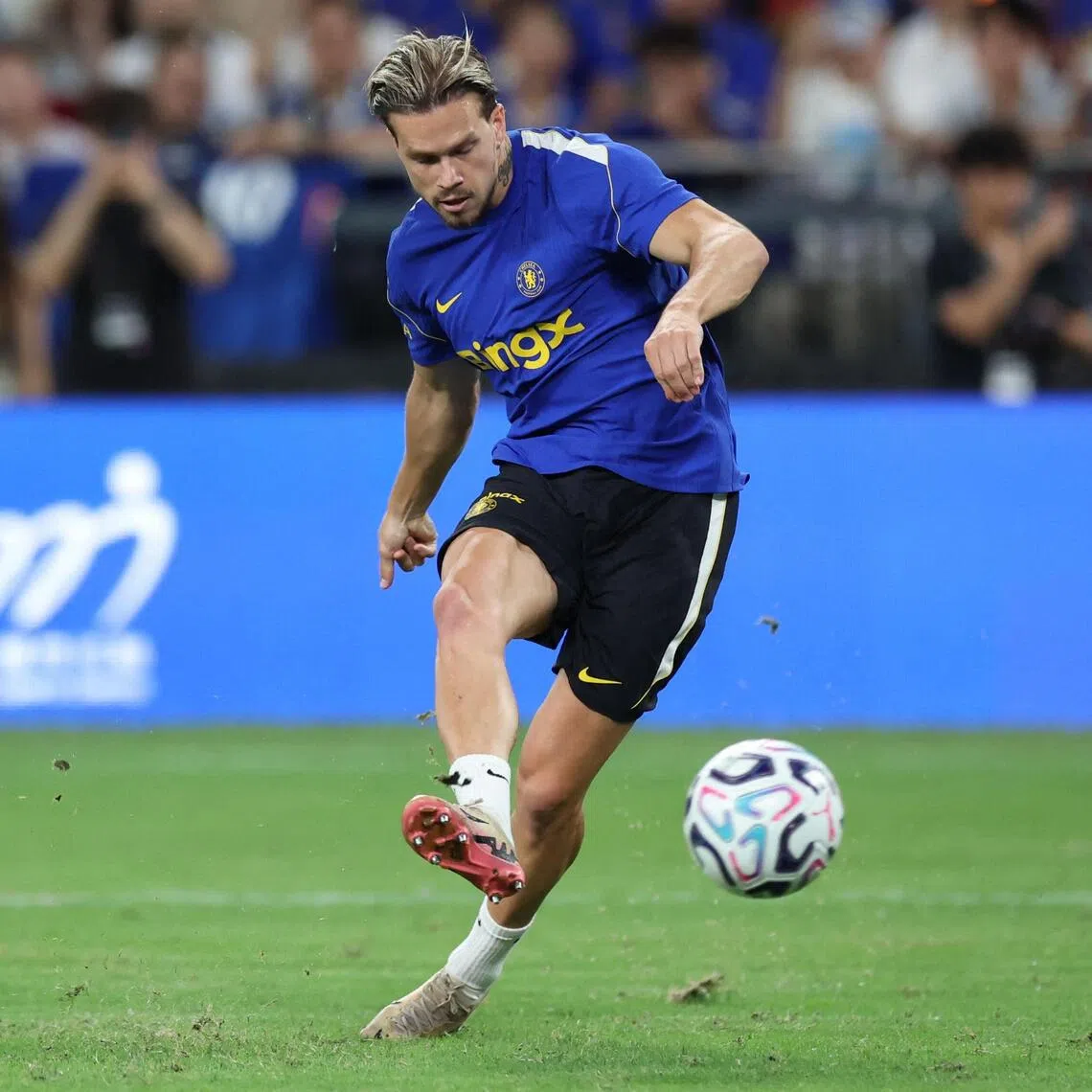 Chelsea’s Mykhailo Mudryk attends a training session ahead of their football match against Juventus at Kai Tak Stadium in Hong Kong on Aug 4.