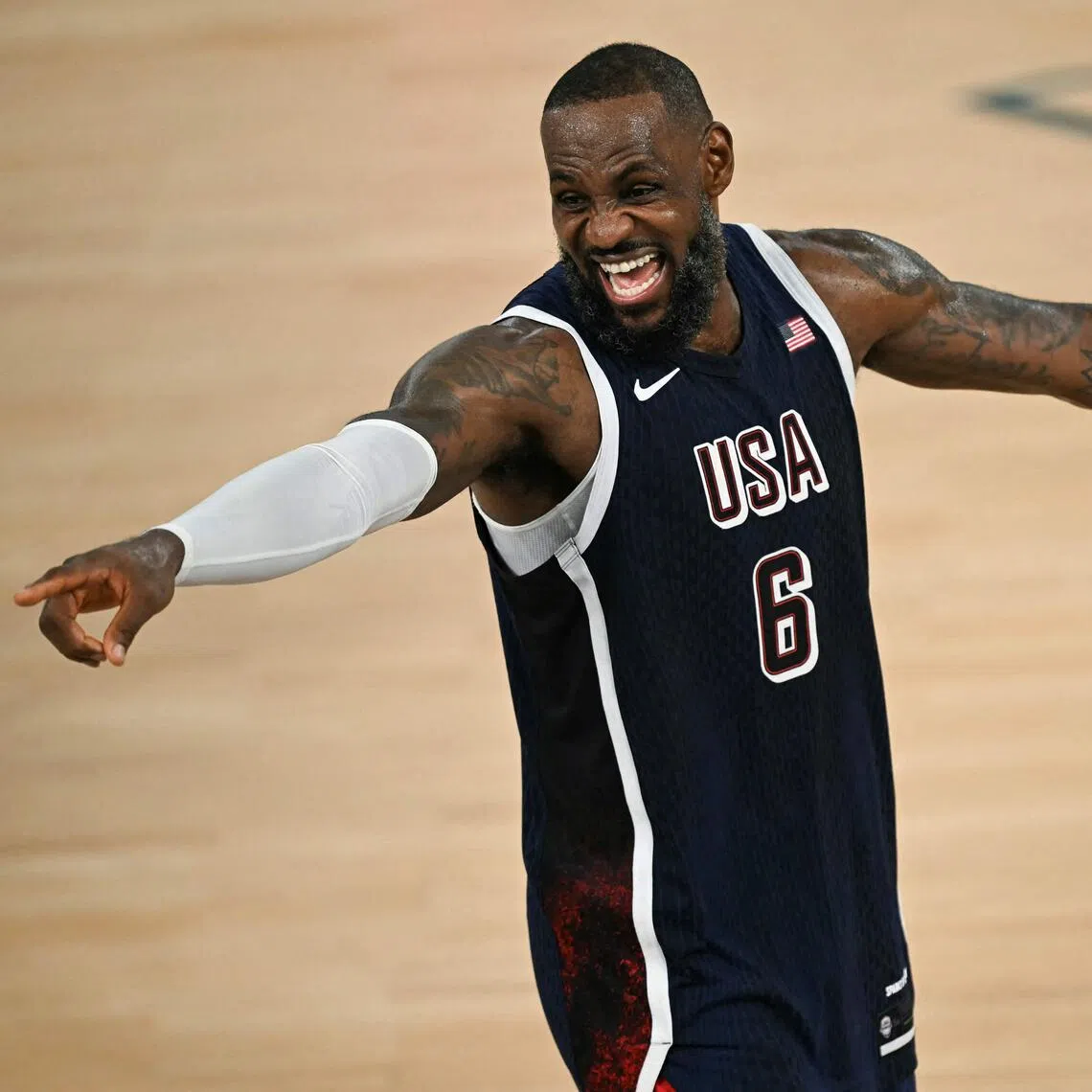 LeBron James celebrating the United States’ triumph at the 2024 Paris Olympics.