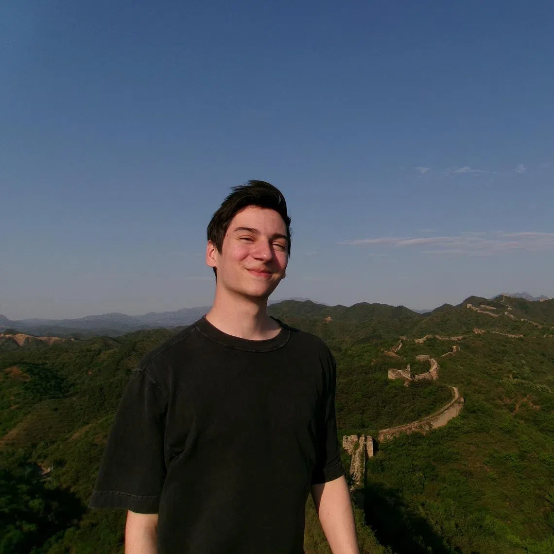 American student Peter Boehm at the Gubeikou section of the Great Wall of China in May 2025. Boehm went to China to immerse himself in the language and to understand the country first-hand.