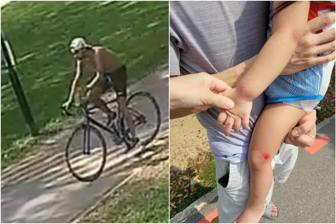 The cyclist (left) is described as a male Caucasian with blond hair.