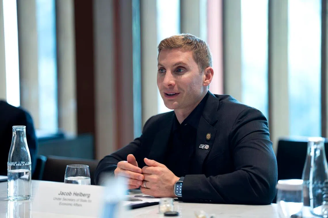 US Under Secretary of State for Economic Affairs Jacob Helberg speaking to The Straits Times on May 21.