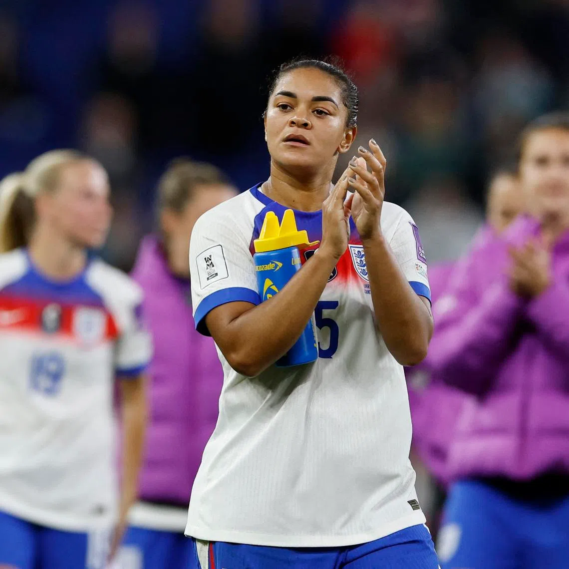 England's Jess Carter applauds fans after the match, , Soccer Football, Women's World Cup, UEFA Qualifiers, Group A3, England v Ukraine, Hill Dickinson Stadium, Liverpool, Britain, June 9, 2026. Action Images via Reuters/Jason Cairnduff