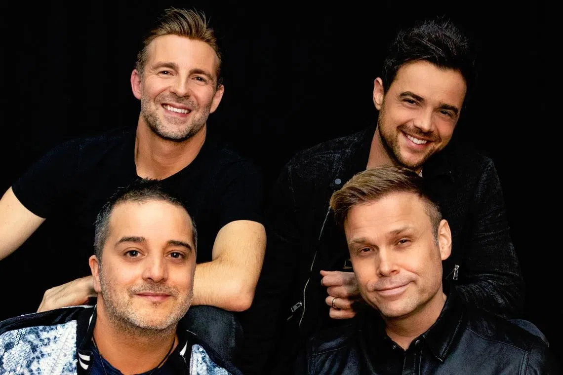 (Clockwise from top left) Mark Read, Ben Adams, Christian Ingebrigtsen and Paul Marazzi of British-Norwegian boy band A1.