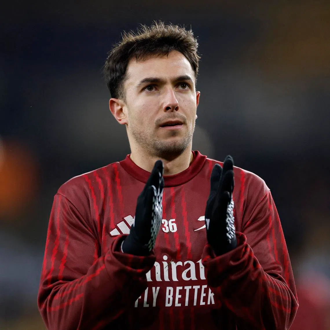 Soccer Football - Premier League - Wolverhampton Wanderers v Arsenal - Molineux Stadium, Wolverhampton, Britain - February 18, 2026  Arsenal's Martin Zubimendi during the warm up before the match Action Images via Reuters/Peter Cziborra