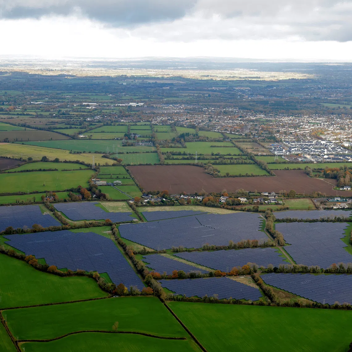 Solar panels on a farm, in Kilcock, Ireland. Around 40 per cent of Ireland’s total greenhouse gas emissions come from agriculture.