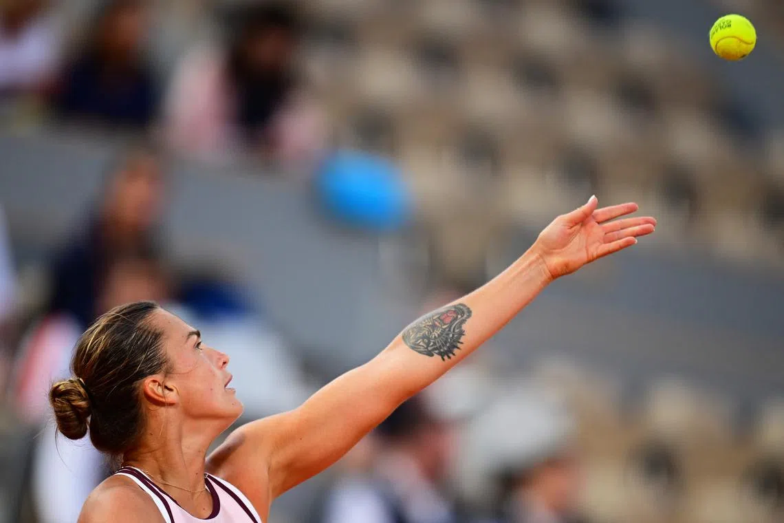 Belarus' Aryna Sabalenka serves to US Sloane Stephens during their women's singles match.