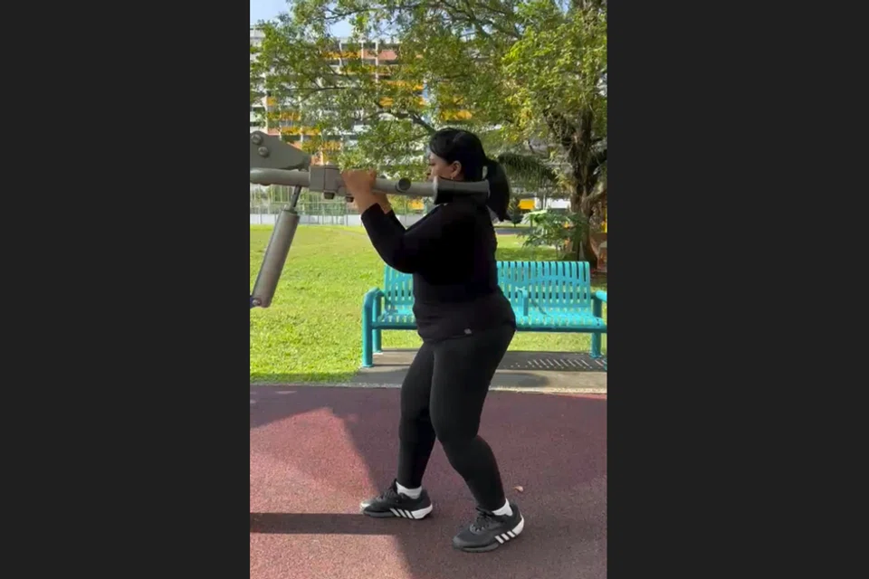 Mdm Rabiah Hussain working out.