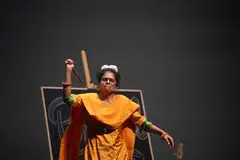 Maya S Krishnan performs as Miss Manjula in her debut “Pomblel”