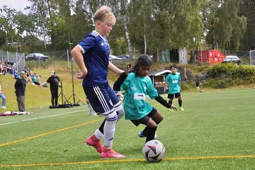 Shrina Saravanan (in light blue) competing at the Gothia Cup in Sweden earlier this year.