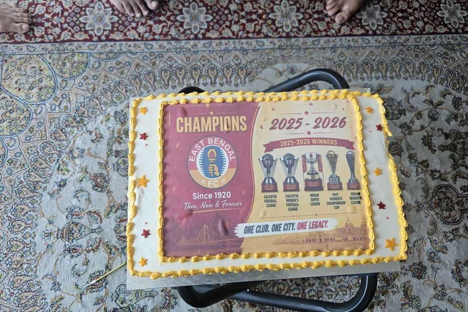 The specially-made cake with all the trophies East Bengal won in the 2005-06 season.