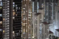 Dawson HDB estate with its lights on at night in April 2026.